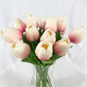 ดอกไม้ปลอม ดอกไม้ประดิษฐ์ดอกทิวลิปสีชมพูขาว