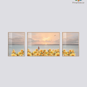 กรอบรูปและรูปภาพตกแต่ง รูปดอกทานตะวันและทะเล 3ชิ้น สูง30CM