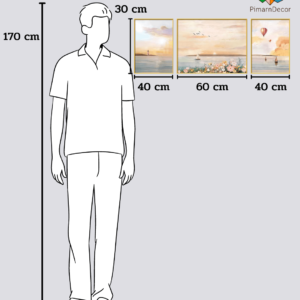 กรอบรูปและรูปภาพตกแต่ง รูปทะเลและบอลลูน 3ชิ้น สูง30CM