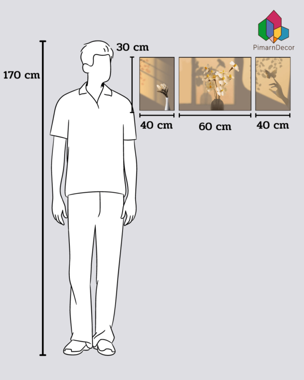 กรอบรูปและรูปภาพตกแต่ง รูปแจกันดอกไม้ 3ชิ้น สูง30CM