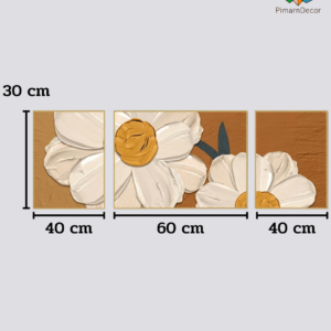 กรอบรูปและรูปภาพสำหรับตกแต่ง รูปดอกไม้สีขาว 3ชิ้น สูง30CM