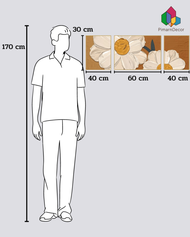 กรอบรูปและรูปภาพสำหรับตกแต่ง รูปดอกไม้สีขาว 3ชิ้น สูง30CM