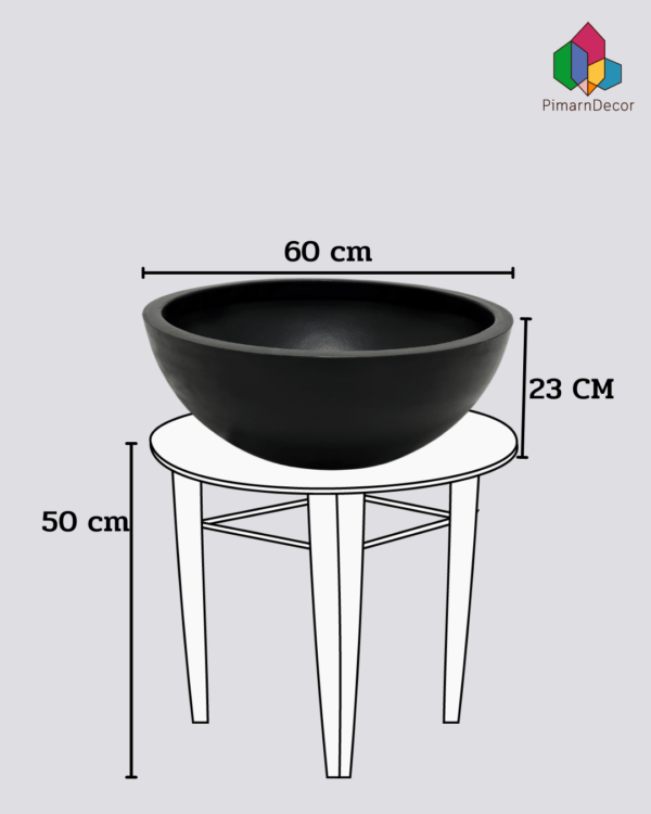 กระถางบัว ขนาดใหญ่ ทรงกลม สีดำ