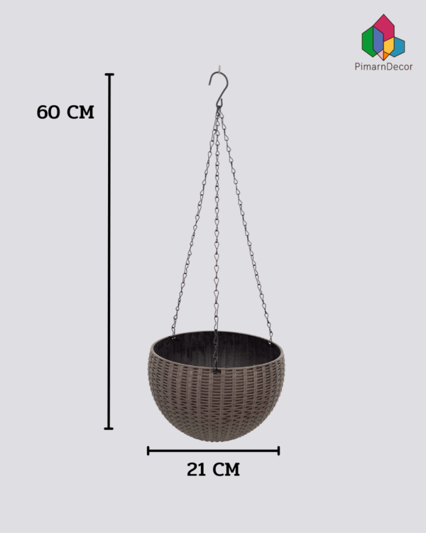 กระถางแขวน กระถางพลาสติก ลายตะกร้า สีน้ำตาล 8นิ้ว