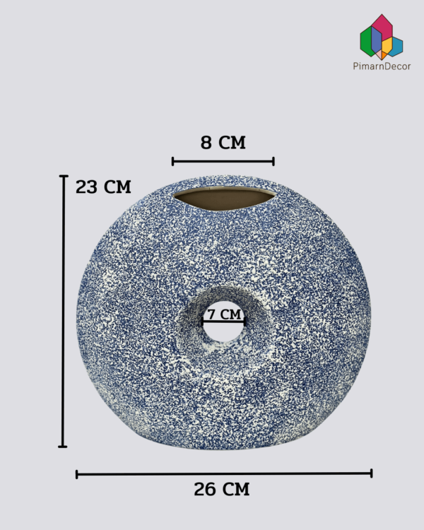 ของตกแต่งงานเซรามิก สีฟ้าคราวชาว ทรงกลม มีรูตรงกลาง สูง 23 CM