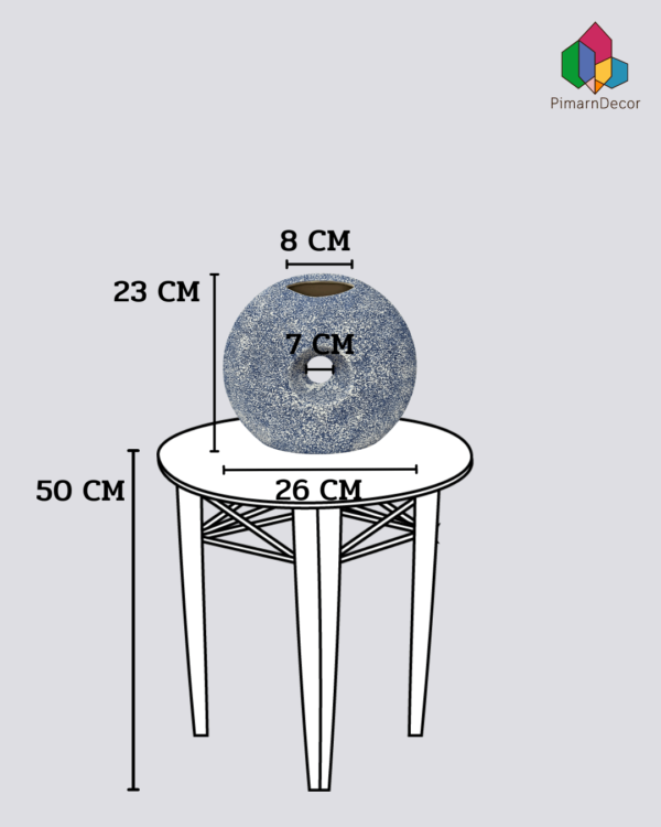 ของตกแต่งงานเซรามิก สีฟ้าคราวชาว ทรงกลม มีรูตรงกลาง สูง 23 CM