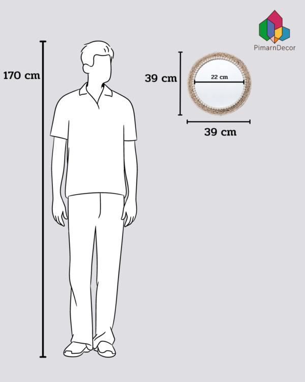 ของตกแต่งผนัง หวายสาน พร้อมกระจก ทรงกลมกรอบลูกปัด ขนาด 39 CM