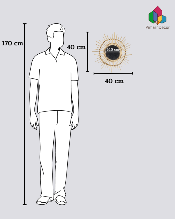 ของตกแต่งผนัง หวายสาน พร้อมกระจก ทรงพระอาทิตย์ ขนาด 40 CM