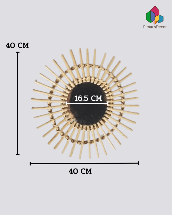 ของตกแต่งผนัง หวายสาน พร้อมกระจก หวายทรงกลมซี่ ขนาด 40 CM