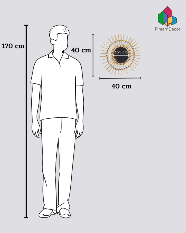 ของตกแต่งผนัง หวายสาน พร้อมกระจก หวายทรงกลมซี่ ขนาด 40 CM