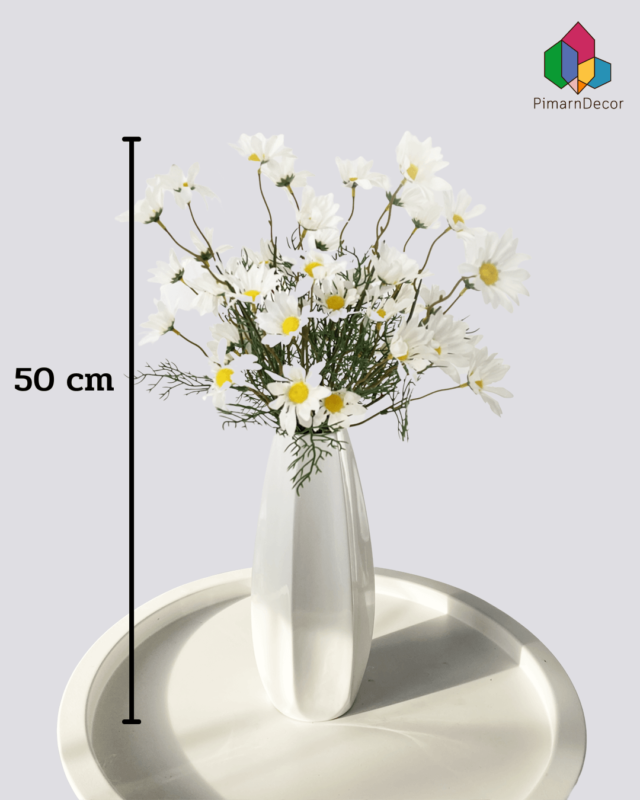 แจกันดอกไม้-เซรามิก-สีขาว-พร้อมดอกเดซี่-ขนาด-19-นิ้ว