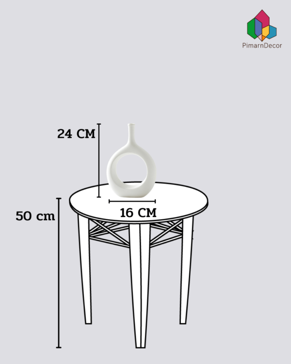 แจกันทรงกลม ปากแคบ มีช่องตรงกลาง สีขาว สูง24CM