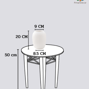 แจกันทรงกลม เซรามิก ลายแถบตรง สีขาว สูง20CM