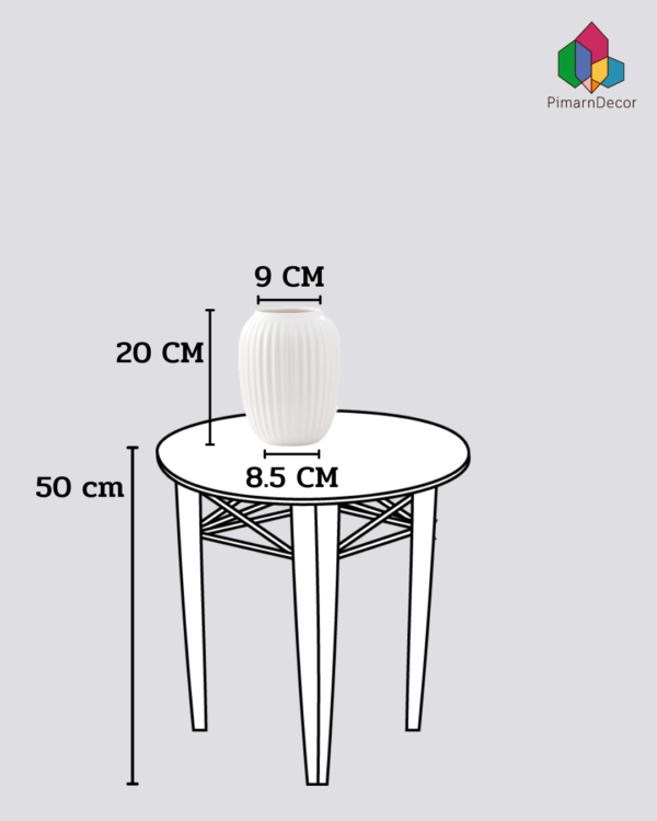 แจกันทรงกลม เซรามิก ลายแถบตรง สีขาว สูง20CM