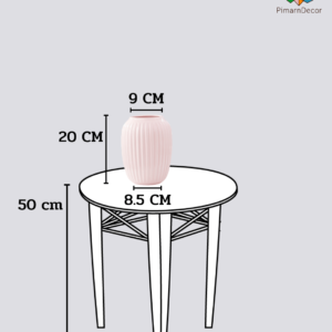 แจกันทรงกลม เซรามิก ลายแถบตรง สีชมพู สูง20CM