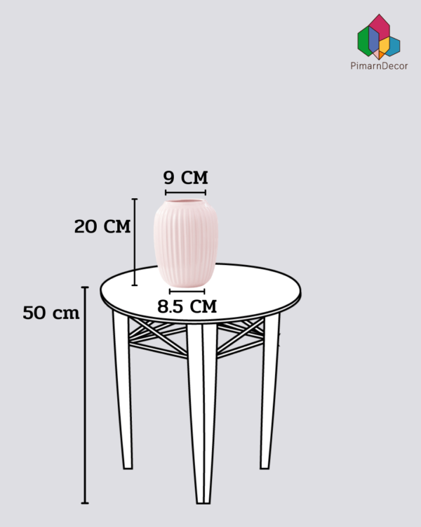 แจกันทรงกลม เซรามิก ลายแถบตรง สีชมพู สูง20CM