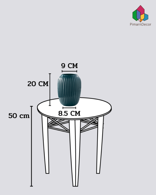 แจกันทรงกลม เซรามิก ลายแถบตรง สีเขียวแก่ สูง20CM