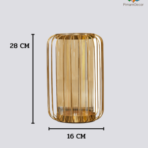 แจกันแก้ว แจกันมีเสริมโครงเหล็ก สีทองแดง สูง28CM